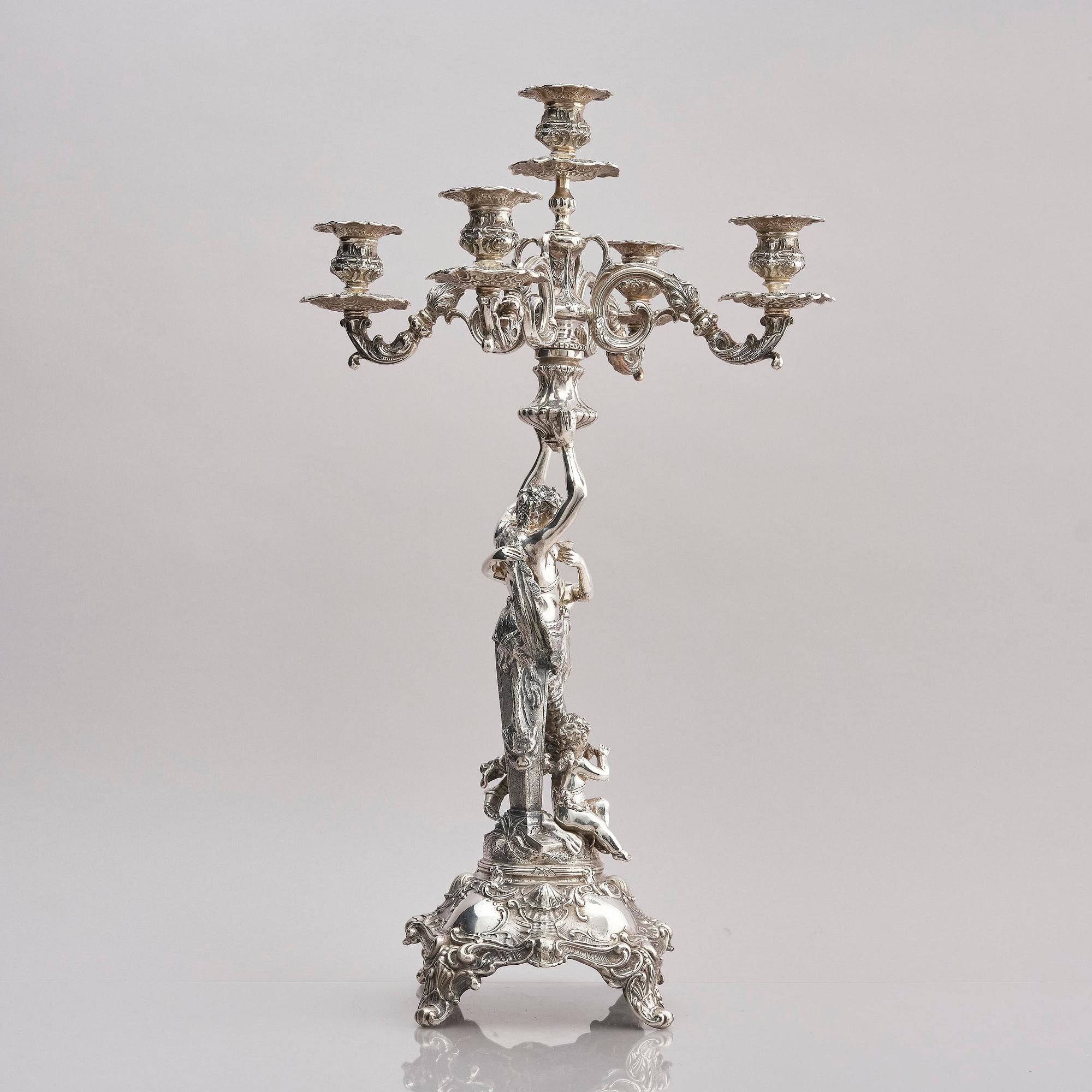 Lale Silverware & Co Ltd, femarmade kandelabrar, tre stycken, sterling silver, Istanbul, Turkiet 1900-tal.