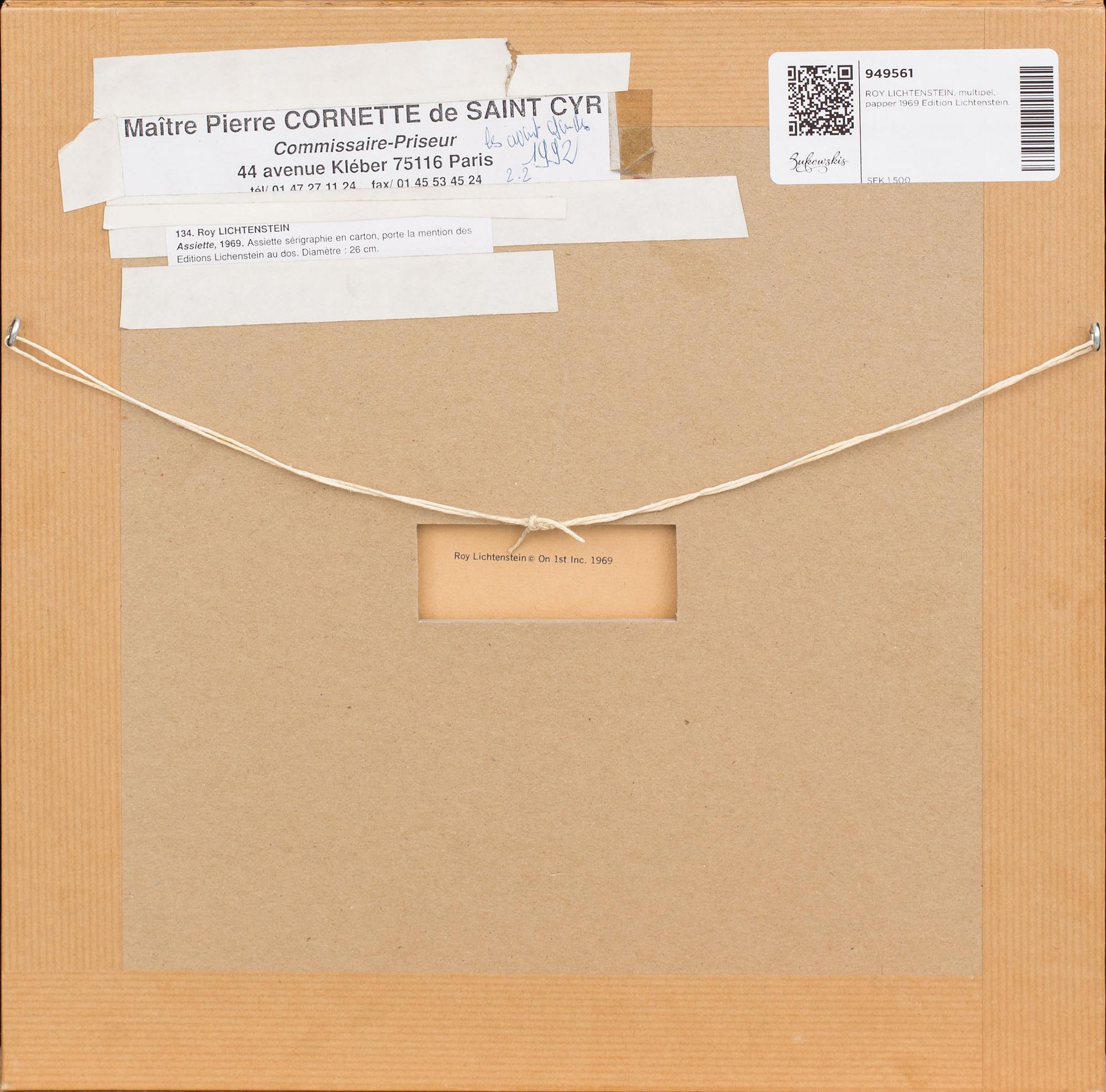 ROY LICHTENSTEIN, multipel, papper 1969 Edition Lichtenstein.