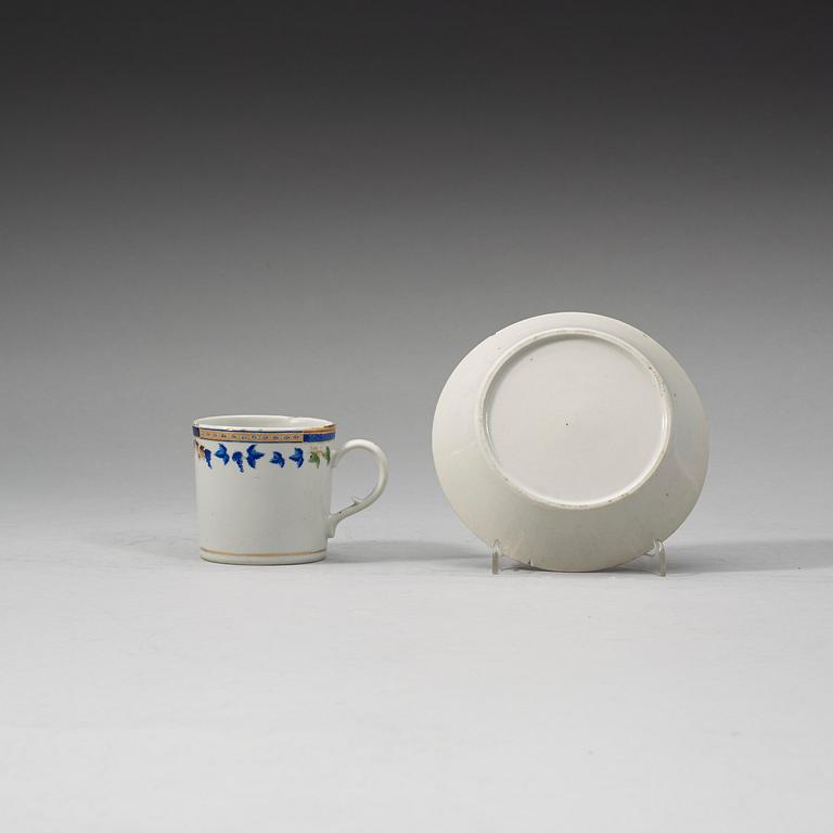 An Export 'sample pattern' cup with saucer, Qing dynasty, Qianlong (1736-95).