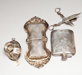 PARTI SILVER, 4 delar, Sverige och England, 18/1900-tal. Total vikt ca 418 g.