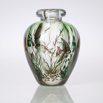 An Edward Hald 'fish graal' glass vase, Orrefors 1947.