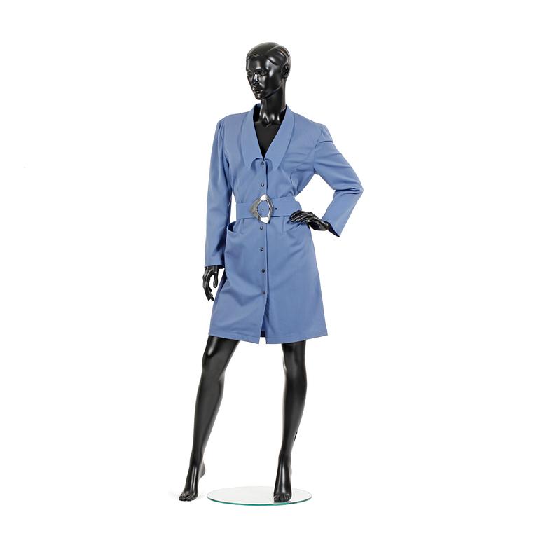 THIERRY MUGLER, a powder blue wool dress, 1980s.