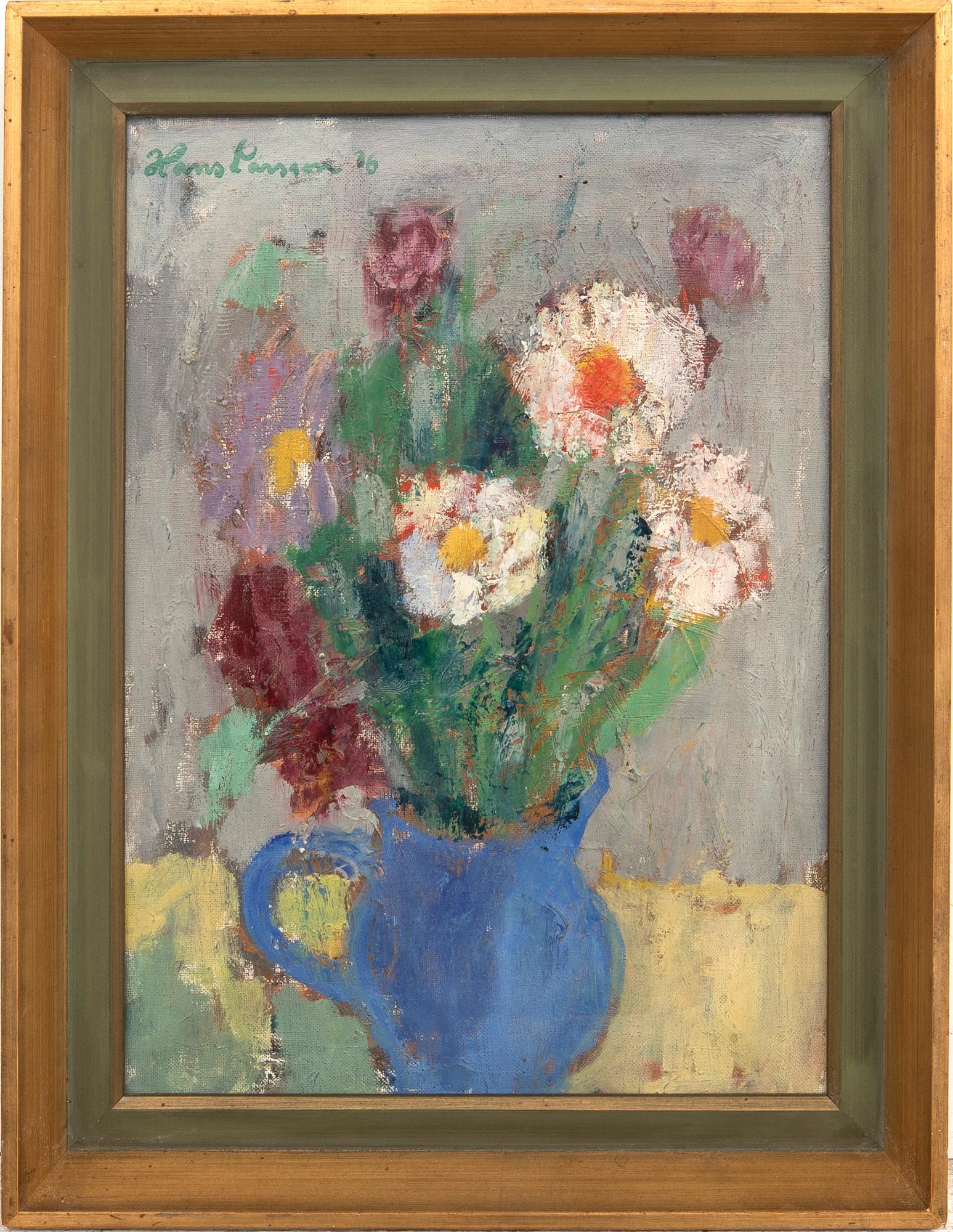 Hans Larsson, Stilleben med blommor i blå vas.