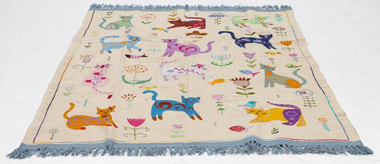 Matta, handbroderad Kelim, ca 223 x 175 cm.