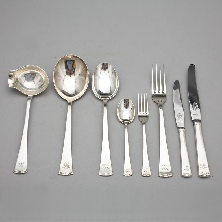 BESTICKSERVIS, silver, "Diana", formgiven av Gustaf Jansson på 1930-talet, CG Hallberg, Stockholm, 1946. Vikt ca 3164g.
