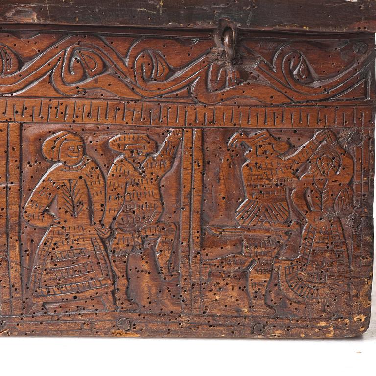 A casket and lid, C14 dated, second half of the 17th century.
