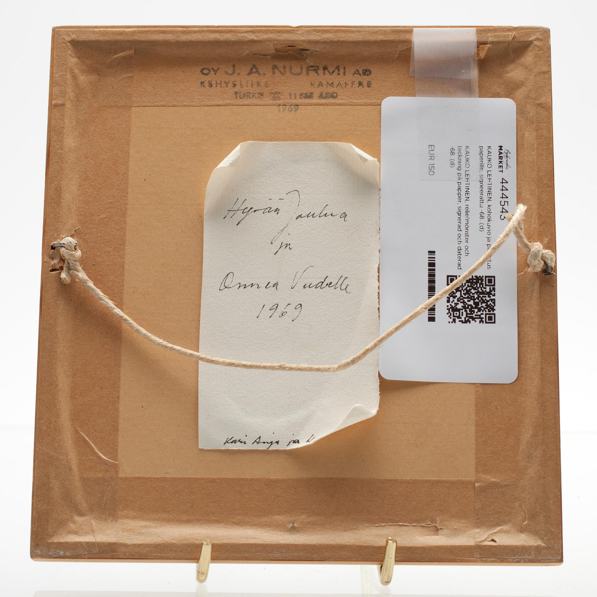 KAUKO LEHTINEN, reliefmönster och teckning på papper, signerad och daterad -68.