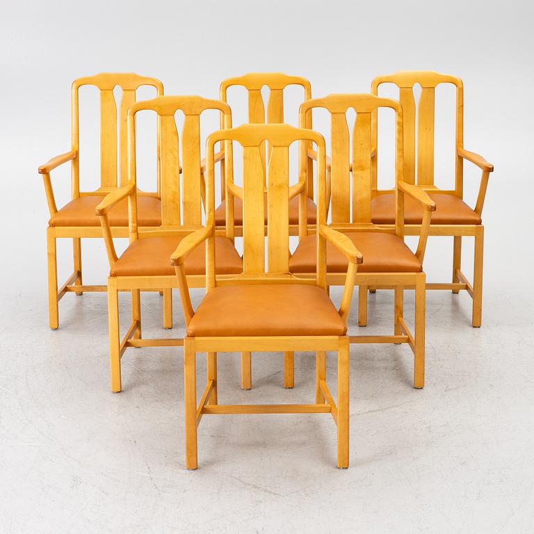 Carl Malmsten, Armchairs, 6 pieces, “Ambassadör”, Åfors Möbelfabrik, late 20th century.