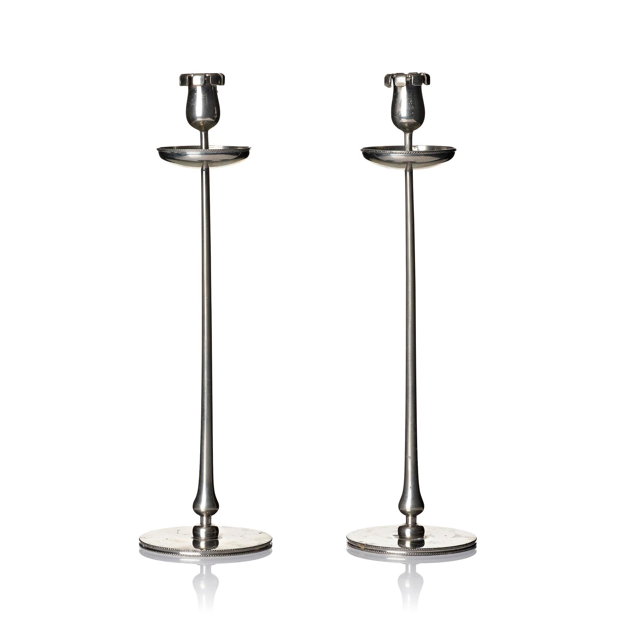 Josef Frank, a pair of pewter candlesticks, Firma Svenskt Tenn, Stockholm, 1956.