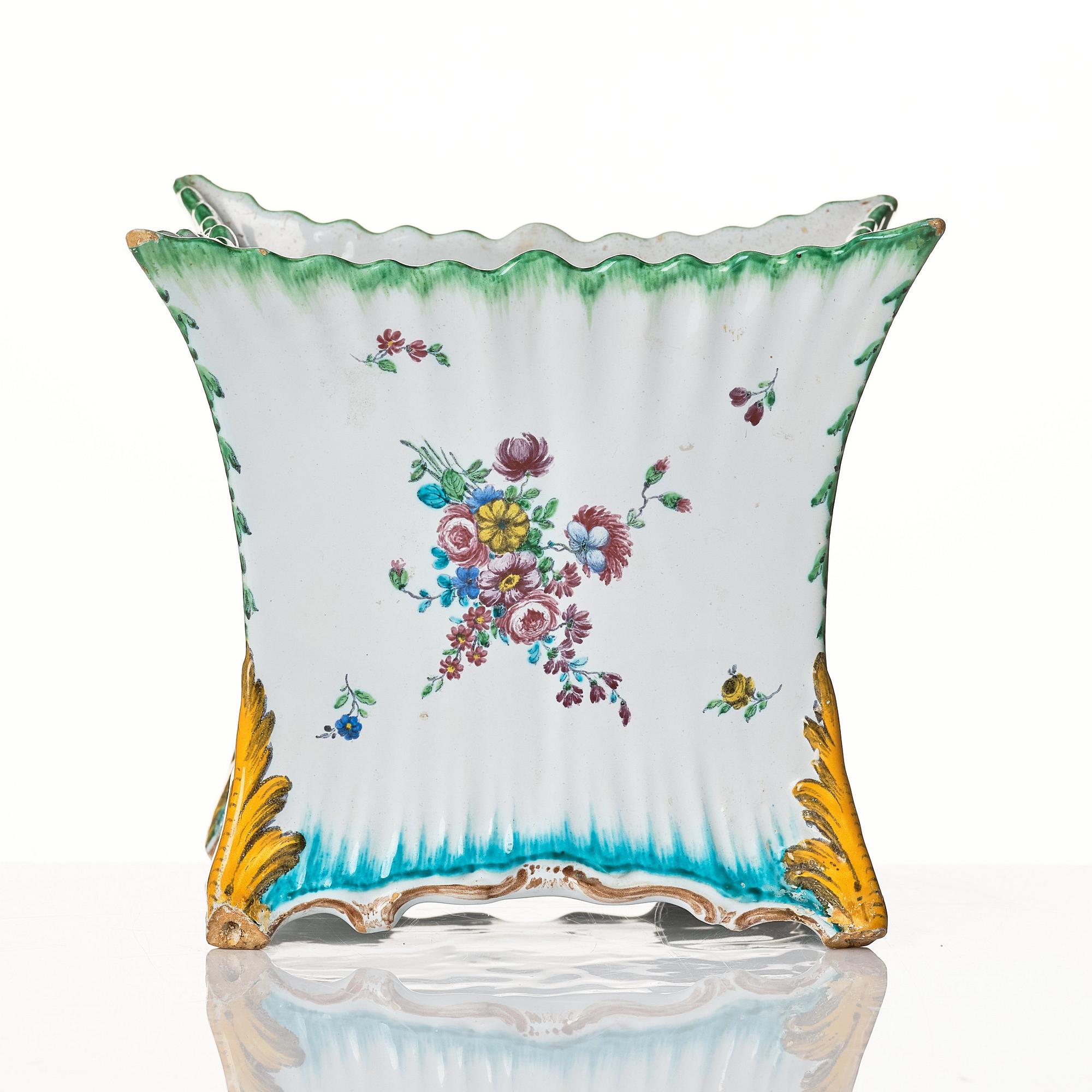 A Swedish faience Rörstrand flower pot, 18th Century.