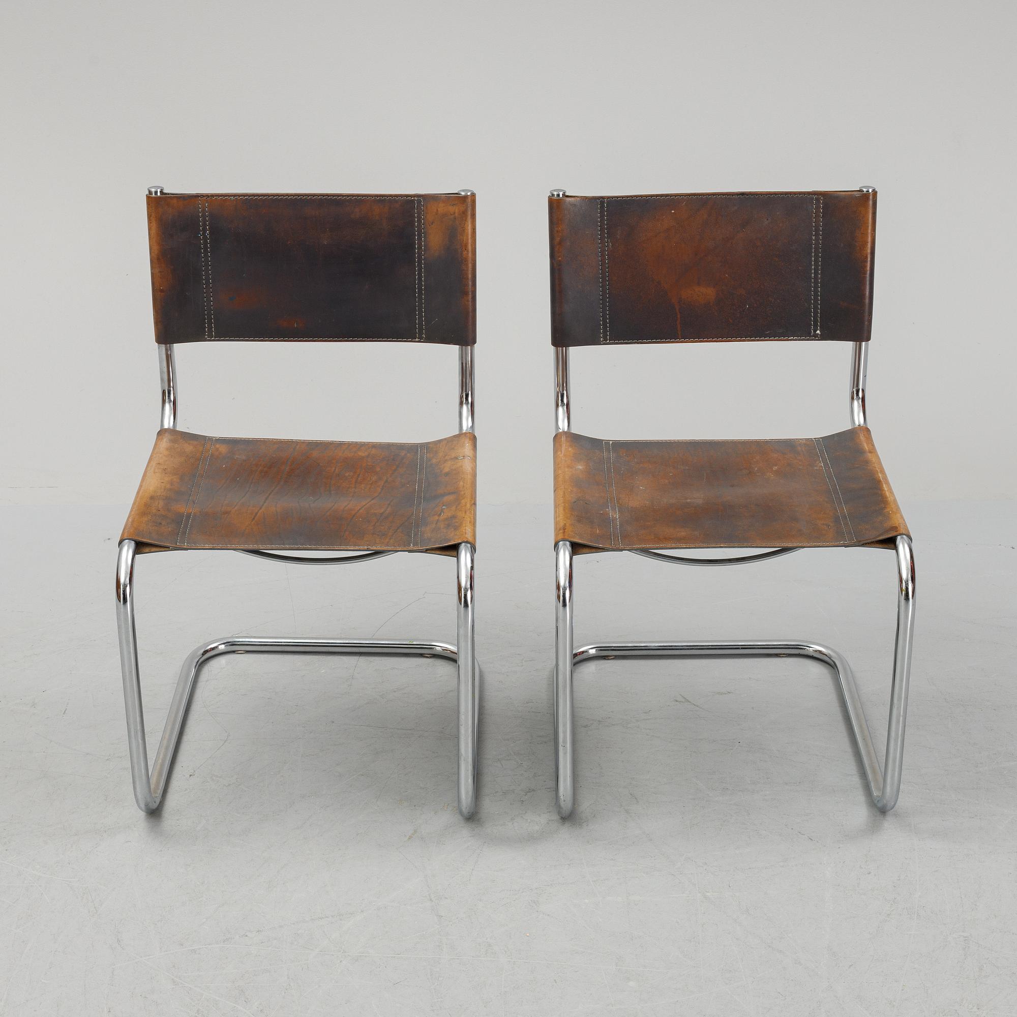 Six Fasem leather and tubular steel chairs, Italy, 1985.