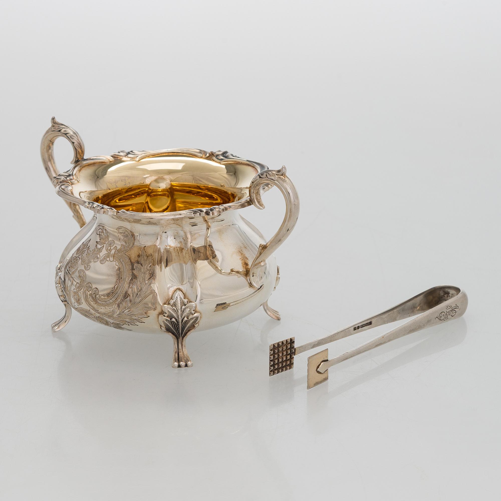 Kaffeservis 3 delar samt sockertång, silver, Kultakeskus Tavastehus 1961-62.