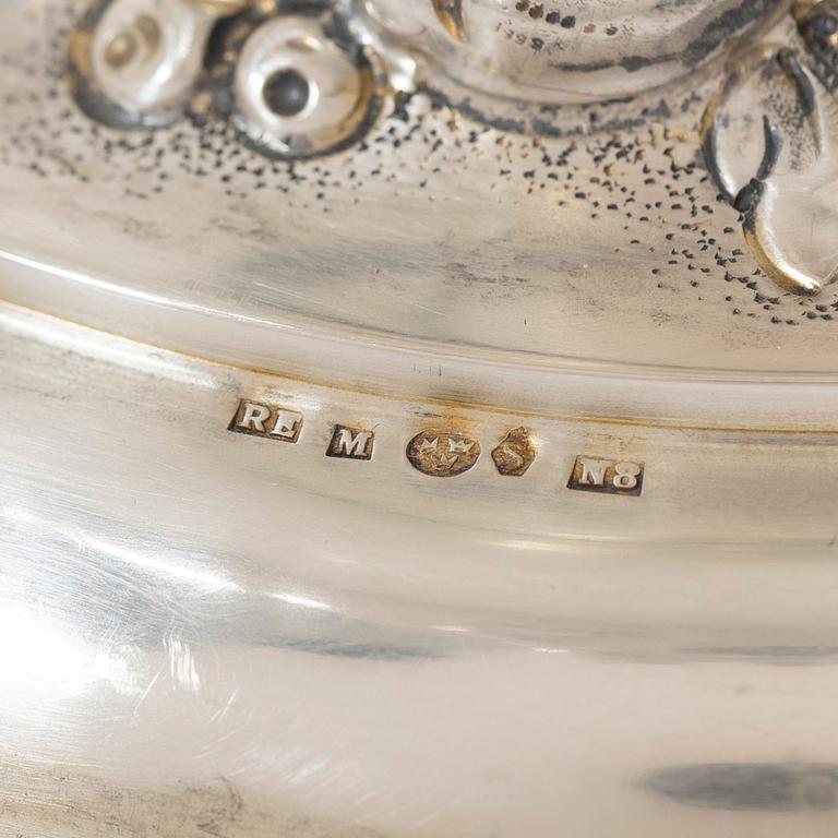 A silver punch-bowl on foot, Swedish import marks company Ragnar Ericson, Malmö 1939.
