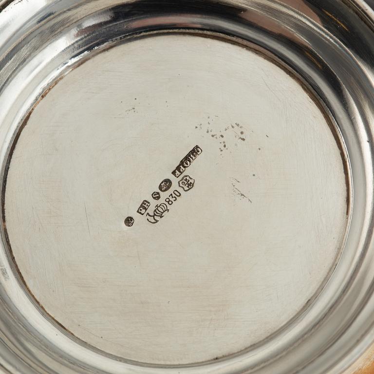 A silver coffee set and a tray, maker's mark Carl Hoff, Helsingborg, Sweden 1934 and 1933,