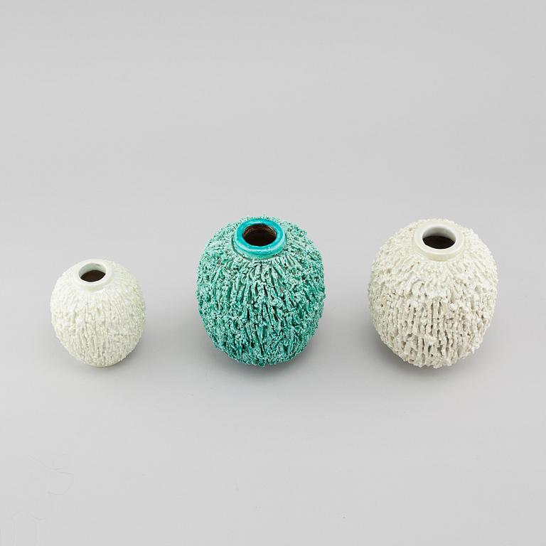 A set of 3, 20th century stone ware vases by Gunnar Nylund for Rörstrand called "Igelkotten".