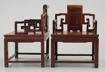 A pair of hardwood chairs, Qing dynasty. Possibly Huanghuali.