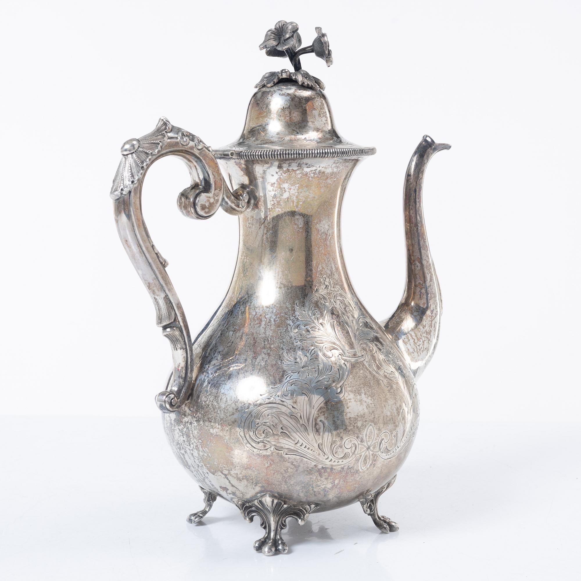 Frans Holm, coffee pot and cream jug, silver, Vadstena, 1877-79.