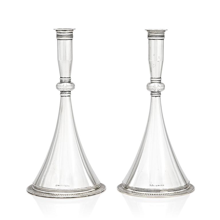 Wiwen Nilsson, a pair of silver candlesticks, Lund Sweden 1939, the so called 'byzantine' model.
