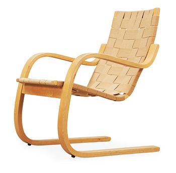8. An Alvar Aalto laminated beech and webbing armchair, model 406, Svenska AB Artek, Hedemora, Sweden 1946-56.