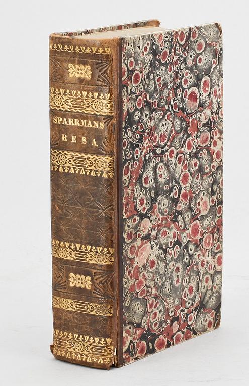 BOK, vol I "Resa till Goda Hopps-udden, Södra Pol-kretsen och omkring Jordklotet..", av Anders Sparrman, Stockholm 1783.