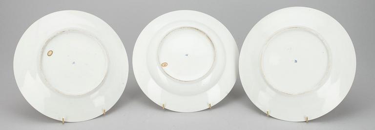 A SET OF THREE PLATES, Two plates and one soup plate.