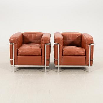 Le Corbusier, Pierre Jeanneret & Charlotte Perriand, fåtöljer ett par, "LC2", Cassina, Italien sent 1900-tal.