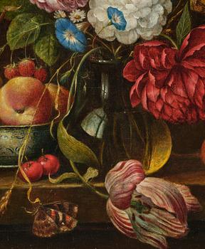Jan Davidsz. de Heem, after, Still life with flowers, fruits, and a admiral butterfly.