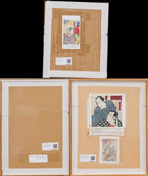 JAPANSKA TRÄSNITT 3 ST, bland annat Utagawa Kunisada Kochoro Toyokuni III.