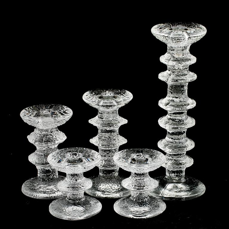 LJUSSTAKAR, 5 st, glas, "Festivo", Timo Sarpaneva, Iittala. Formgivna 1966.