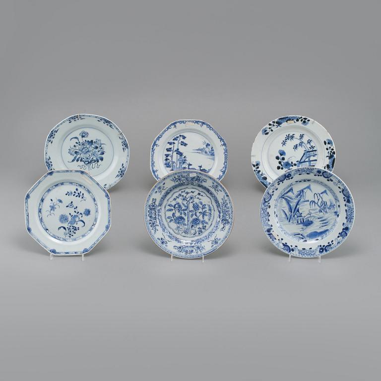 TALLRIKAR, 6 st, porslin, Kina, 1700-tal.