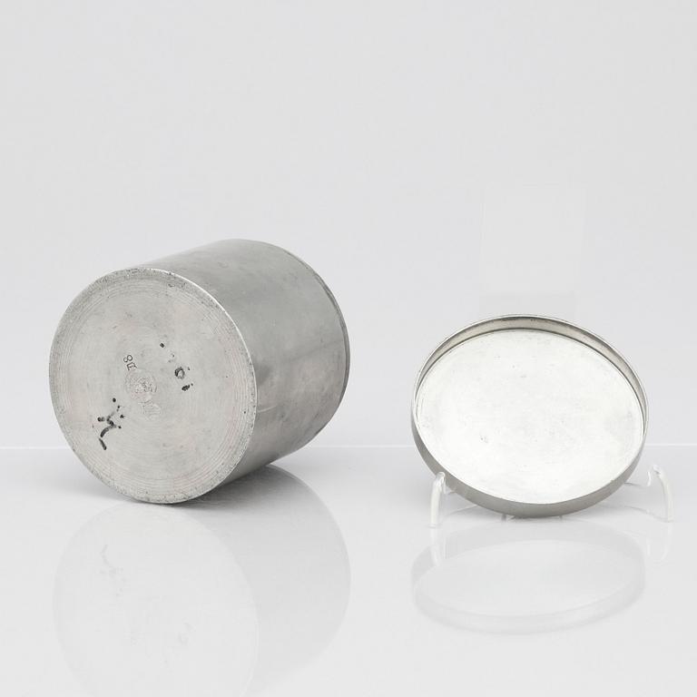 Björn Trägårdh, or Nils Fougstedt, a pewter lidded jar, Svenskt Tenn, Stockholm 1930.