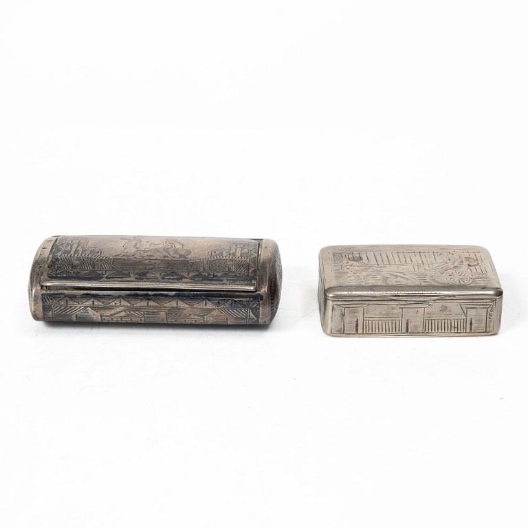 Two Russian silver boxes, Moscow 1830s.