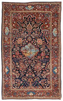 A semi-antique pictoral rug, probably Kashan, ca 206 x 128 cm.