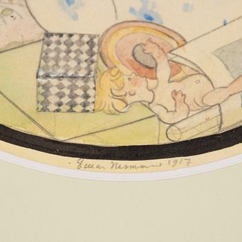 Einar Nerman, blandteknik på papper, signerad och daterad 1917.