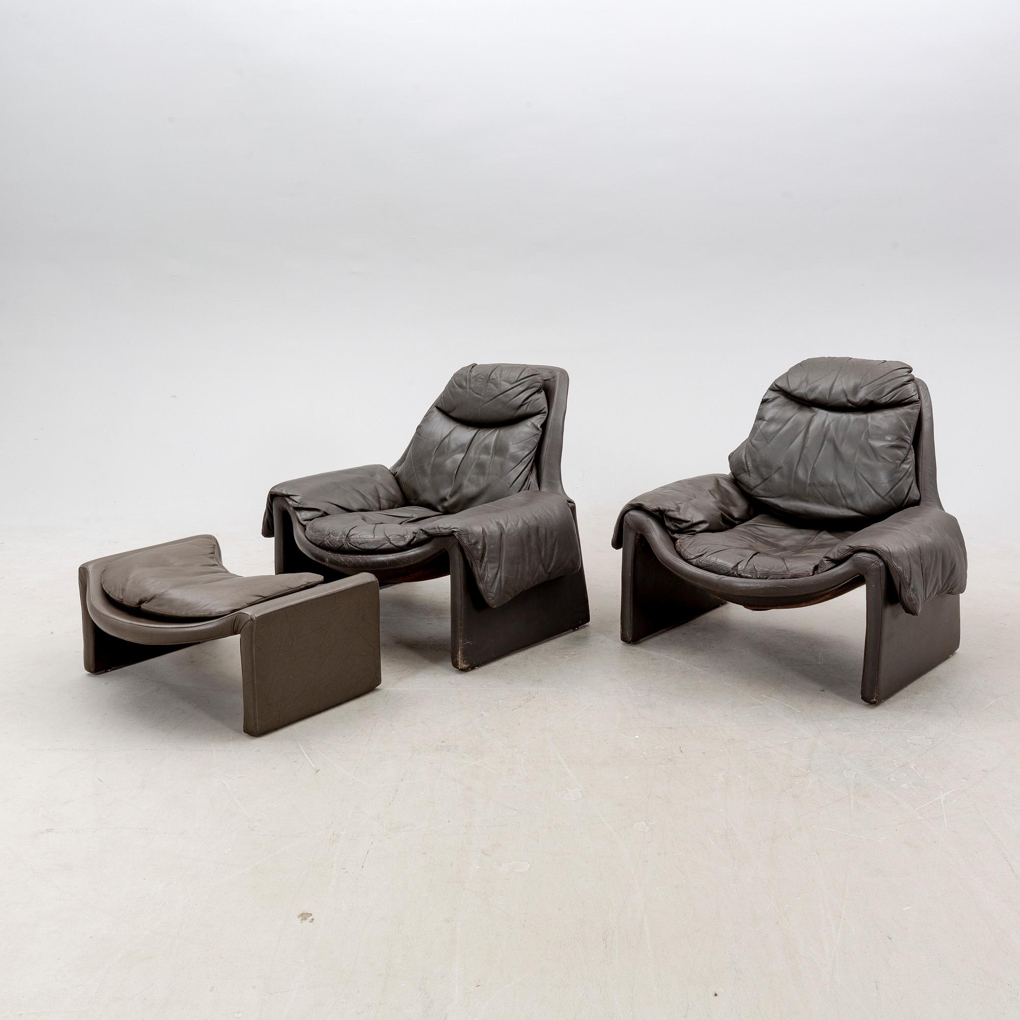 Vittorio Introini, fåtöljer ett par samt fotpall, "P60"/"P62" ur serien Porposals, för Saporiti, 1960/70-tal.