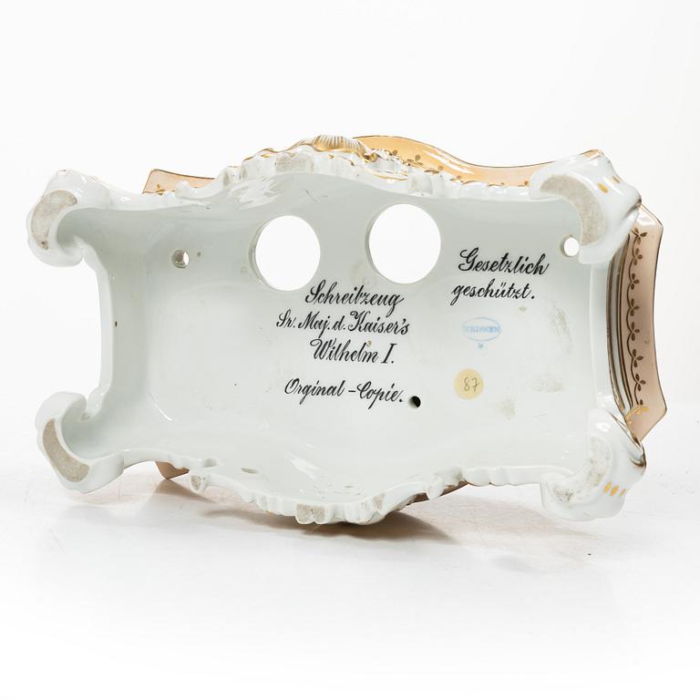 A German Carl Teichert Meissenstadt porcelain desk stand, 1882-1929.