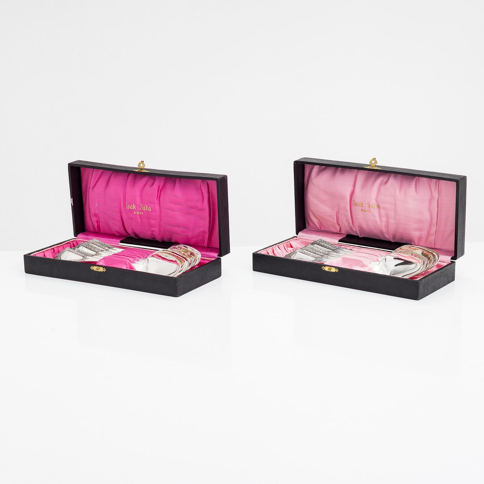 Ilmari Saha, a 12-piece set of silver table spoons in original boxes, Pori, Finland 1927-31.