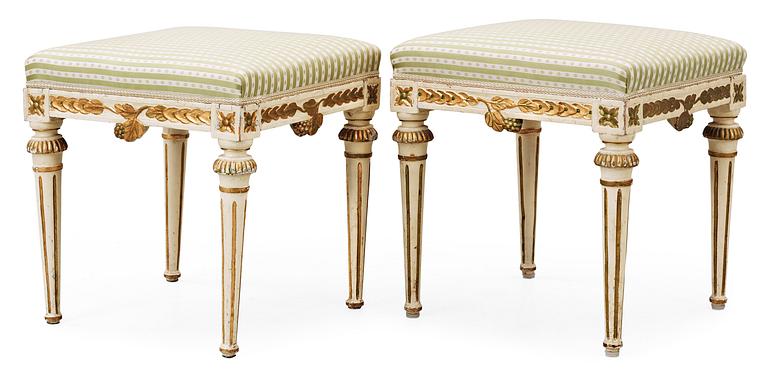 A pair of Gustavian stools by E Öhrmark, late 18th Century.