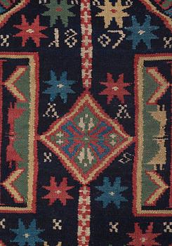 A carriage cushion, double-interlocked tapestry, ca 106 x 44 cm, Scania, Sweden, 1807, probably Skytts district.