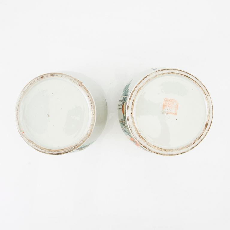 A set of two Chinese ladies and boys vases, 20th century.