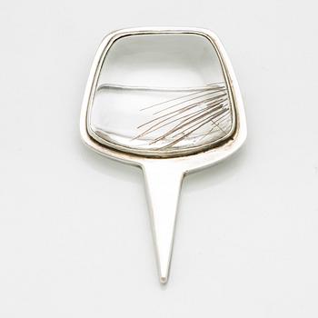 Brooch sterling silver rutile quartz, brooch approx 6 x 4 cm, Guld och Silversmide Gunnar Nilsson Halmstad 1957.