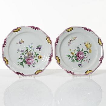 A pair of Rococo style plates, Veuve Perrin style, France, 20th Century.