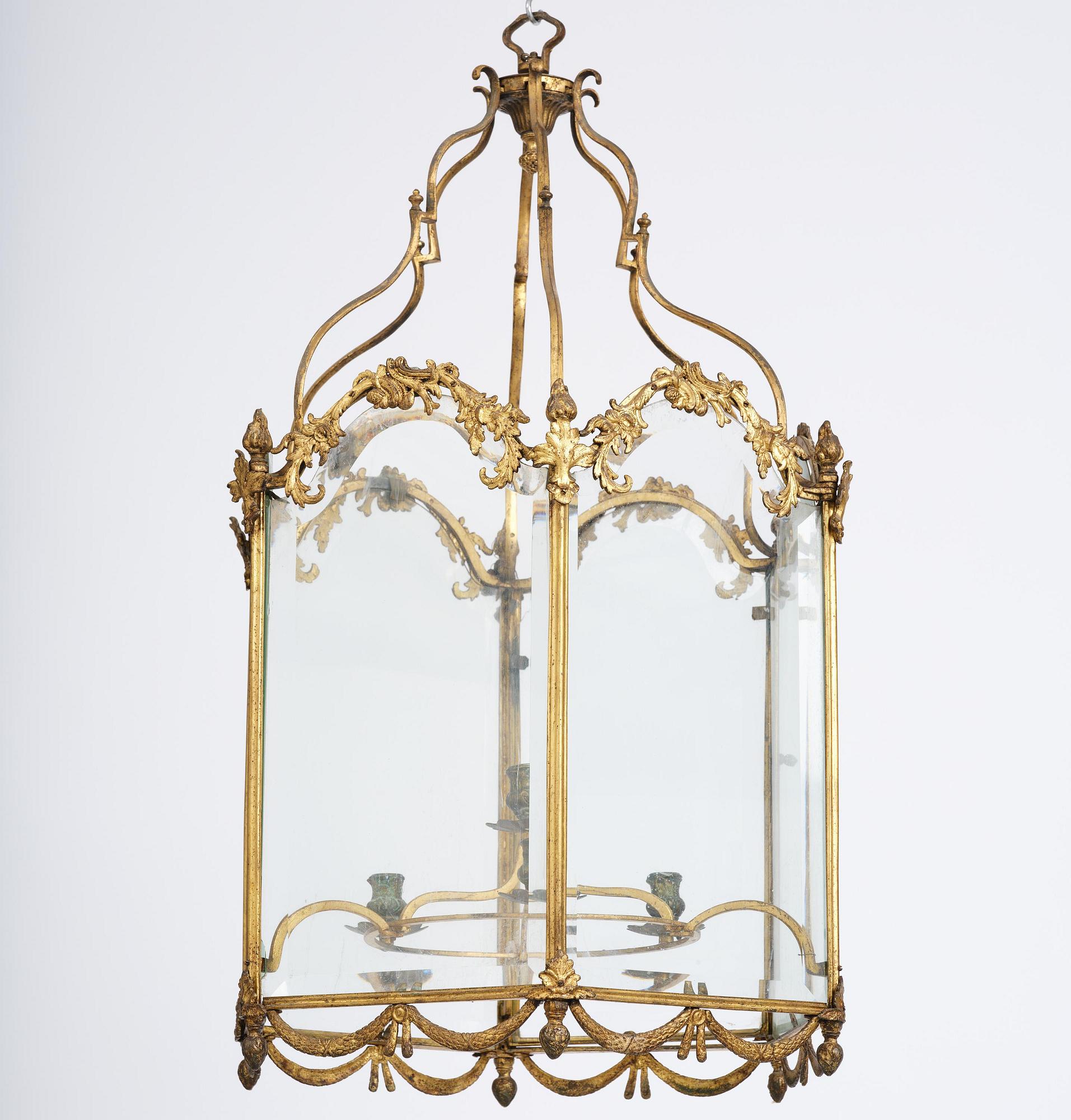 A fine Swedish rococo gilt-brass four-light lantern, Stockholm, later part of the 18th century.