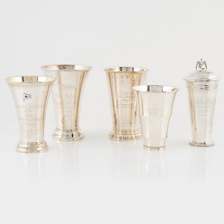 Bägare, 5 st, silver, Sverige 1897-1955.