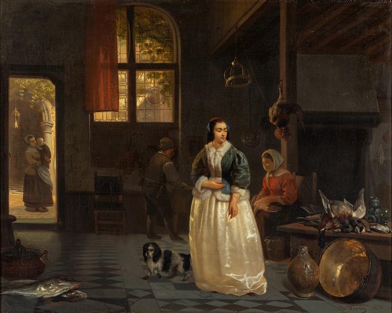 Willem I Linning, Interiör med ung kvinna med hund.