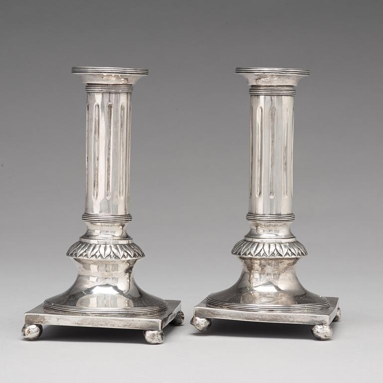 A pair of Swedish 18th century silver candlesticks, marks of Jacob Möller, Malmö 1799.