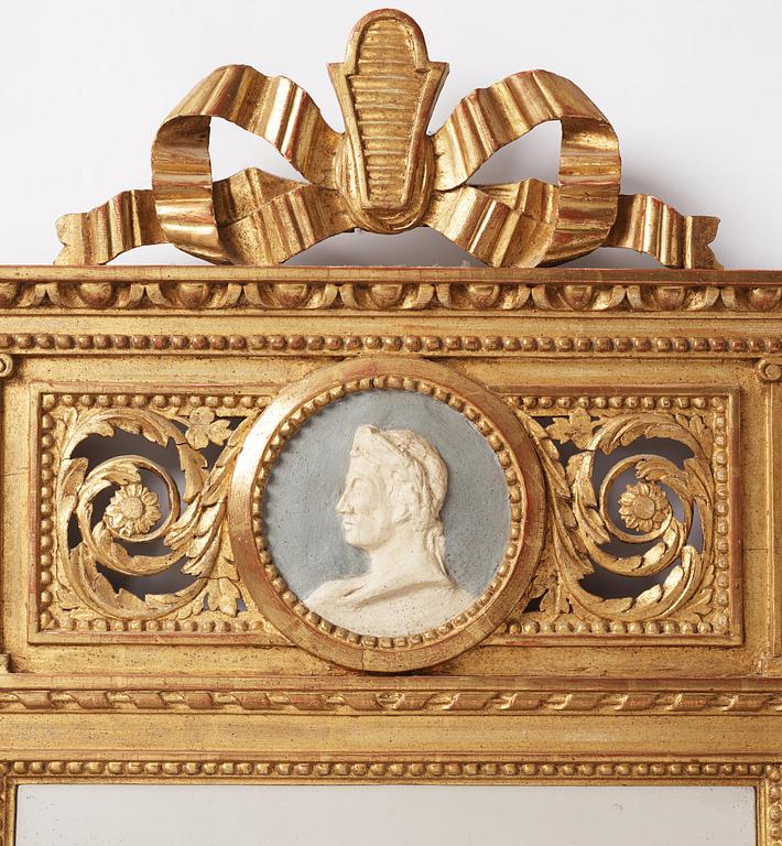 A late Gustavian giltwood mirror, Stockholm, late 18th century.