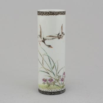 A Chinese famille rose brush pot, mid 20th century.