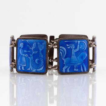 David Andersen, panel bracelet, sterling silver and blue enamel, Norway.