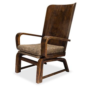 338. Carl-Johan Boman, Fåtölj, "Flexibla stolen",  N. Bomans Ångsnickeri Åbo. 1930-tal.
